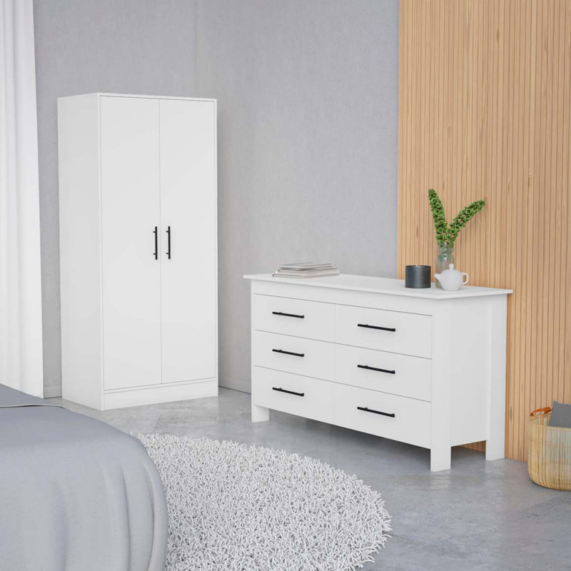 Ensemble de chambre à coucher, armoire et commode 2 pièces Canaan, blanc