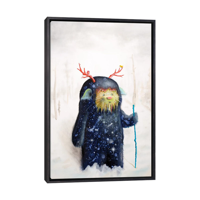 «Yéti» par Scott Mills - impression d'art graphique, Toile avec cadre noir patiné, Pas de tapis, H 26 po x l 18 po x 1,5 po