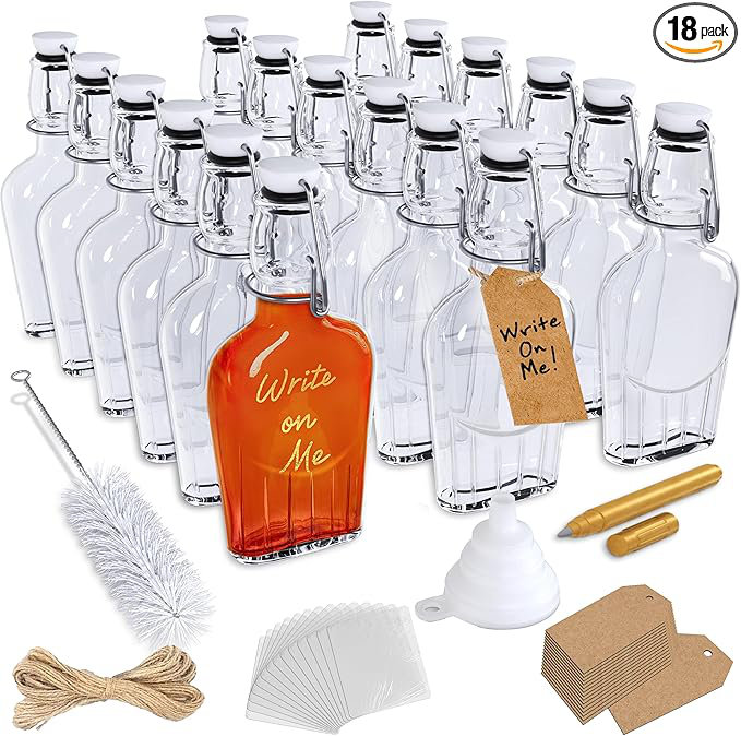 Bouteille en verre de 8,5 oz pour bouteilles de verre à couvercle pivotant avec emballage rétractable, étiquettes, entonnoir et plus