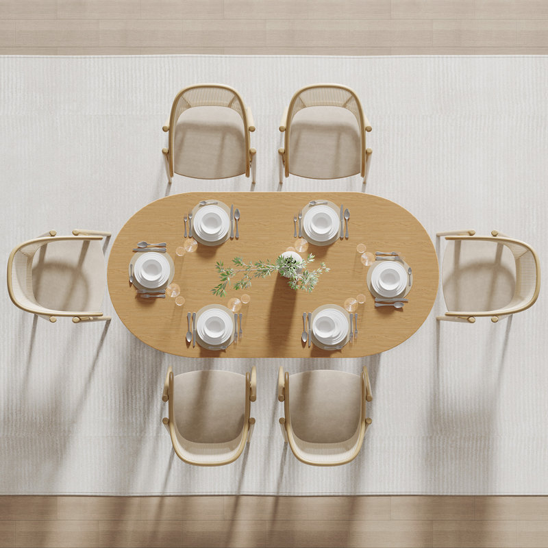 Midkiff 33.5"W×30"H Oval Dining Table Kitchen Table with Rattan Double Pedestals, Natural Wood, 30"H x 67"L x 33.5"W
