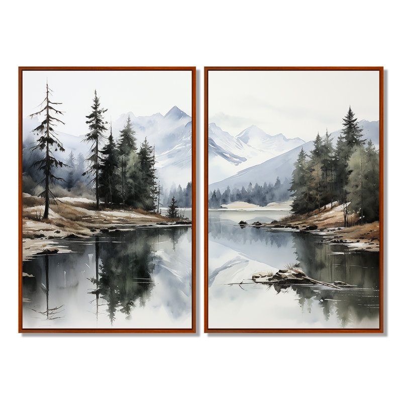 «Green Blue Minimalisme Forest Silent Reflection», art mural sur toile verte, 36" H x 48" W, Impression encadrée flottante