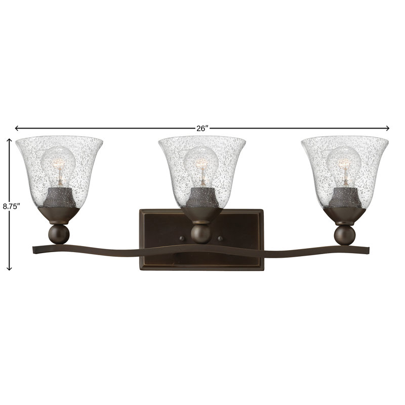 Bolla Olde Bronze Transitional 3-Light Vanity with Clear Seedy Glass
