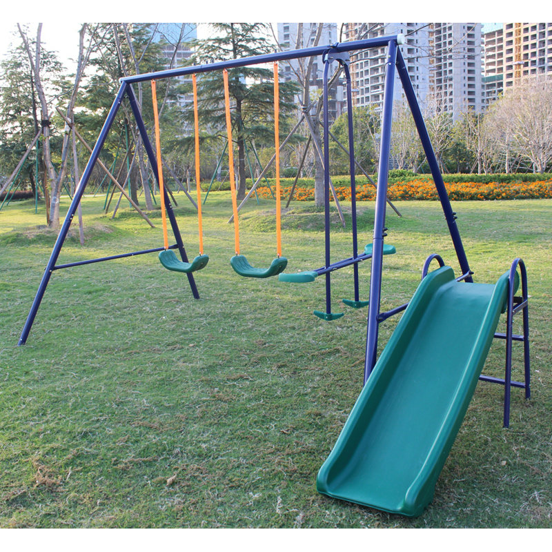 3 In 1 Swing Set With Belt Swing, Slide, Glider For Backyard