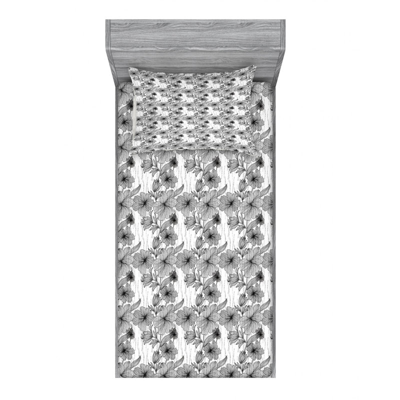 Ensemble de draps à motif floral, Ensemble de draps pour lit simple avec drap-housse