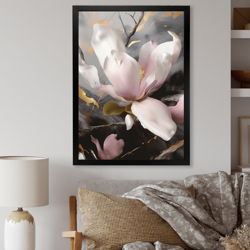 Rose magnifique Magnolias I - impression, H 32 po x l 24 po x P 1 po, Cadre photo noir
