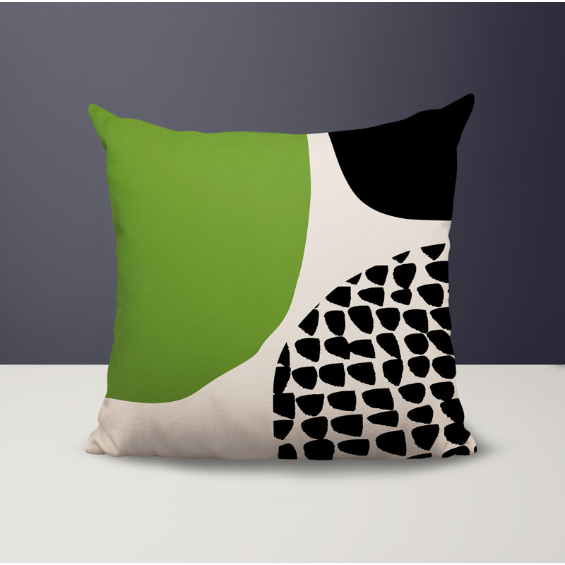 Coussin carré intérieur / extérieur pia, H 15 po x l 15 po, Chartreuse / noir / blanc cassé