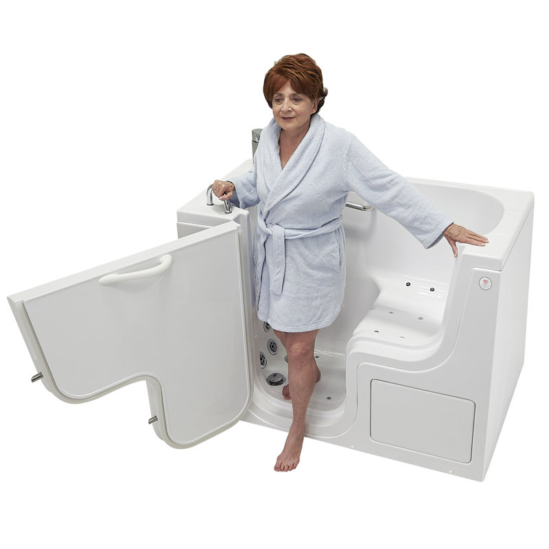 Ella Wheelchair Transfer 26"x52" Acrylic Air and Hydro Massage and Heated Seat Walk-In Bathtub with Left Outward Swing Door, 2 Piece Fast Fill Faucet, 2" Dual Drain