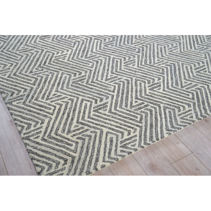 Ivory and Gray Hand-Tufted Wool Rectangular Area Rug 10' x 14'