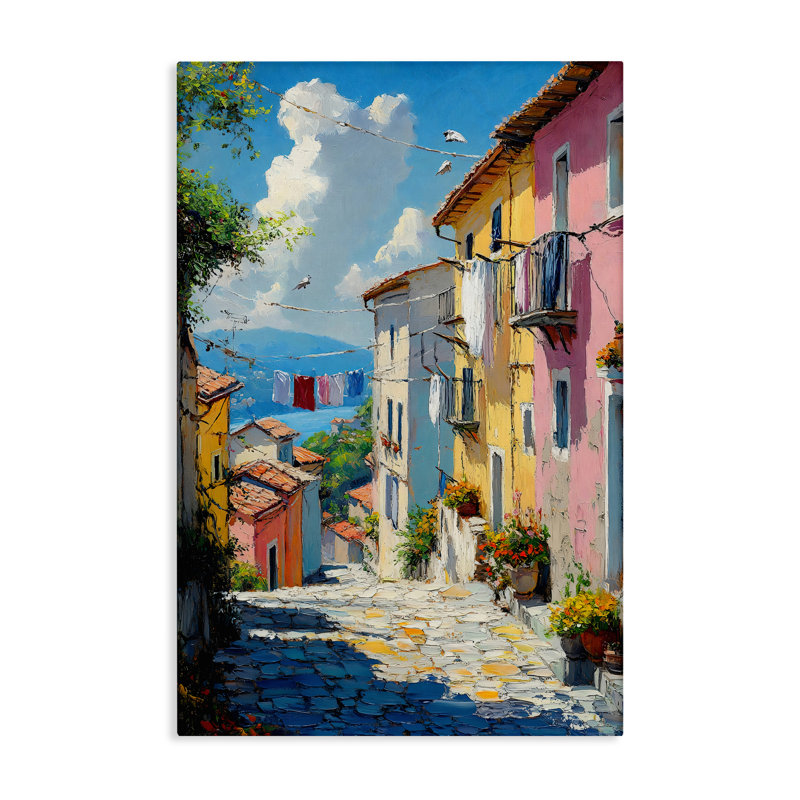 Toile colorée de ville côtière, conception par Creative Studio, H 45 po x l 30 po