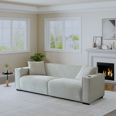 89 inch Modern Spacious and Comfortable Loveseat, Chenille Fabric Sofa Couch for Living Room with Two Cup Holder and USB/Type-C