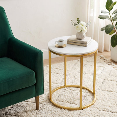 Table d'appoint ronde en marbre Evolve pour salon - blanc / or 20 po