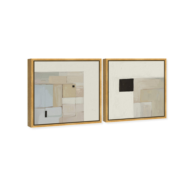 Soft Roughness Set Canvas Abstract Print by Oliver Gal, Black Frame, 12 x 12, 41"H x 41"W, Gold Floater Frame
