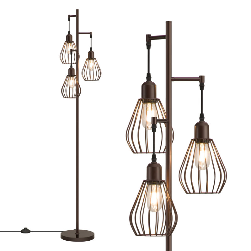 Majewski 3-Light 65.5" Tree Floor Lamp with bulbs included, Brown