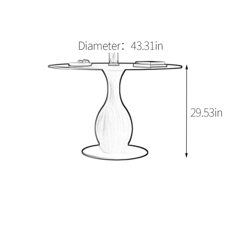Round sintered stone dining table, 29.53"H x 43.31"L x 43.31"W, White