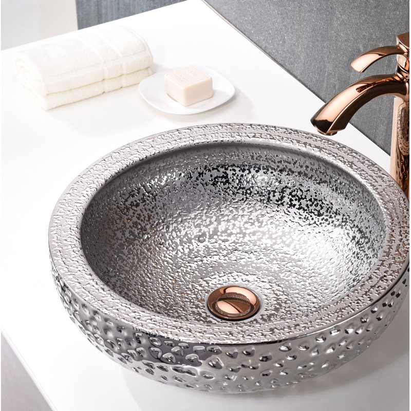 Lavabo de salle de bain vasque circulaire en verre trempé Levi, Argent moucheté