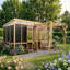 Serre d'extérieur en cèdre 3 en 1 avec remise à outils et pergola, panneaux en polycarbonate, tablettes, ventilation et portes doubles