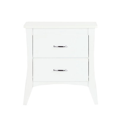 2 Nightstand In White With Stop And Manual-Close Drawers Contemporary Night Table Two Manual Close Feature