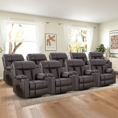 Fauteuil inclinable massant et chauffant en cuir surdimensionné de 37,8 po avec USB et 2 porte-gobelets Bucholz