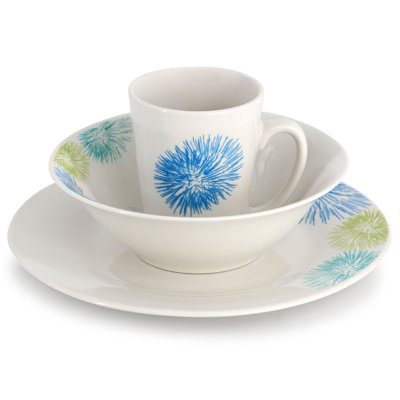 HomeStyle Entertaining Blue Meadow 12 Piece Fine Ceramic Dinnerware Set in White and Multi