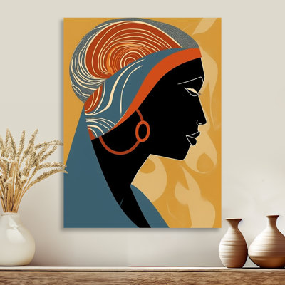 Dessin graphique minimaliste nubien orange II - femme afro-américaine, art mural salon