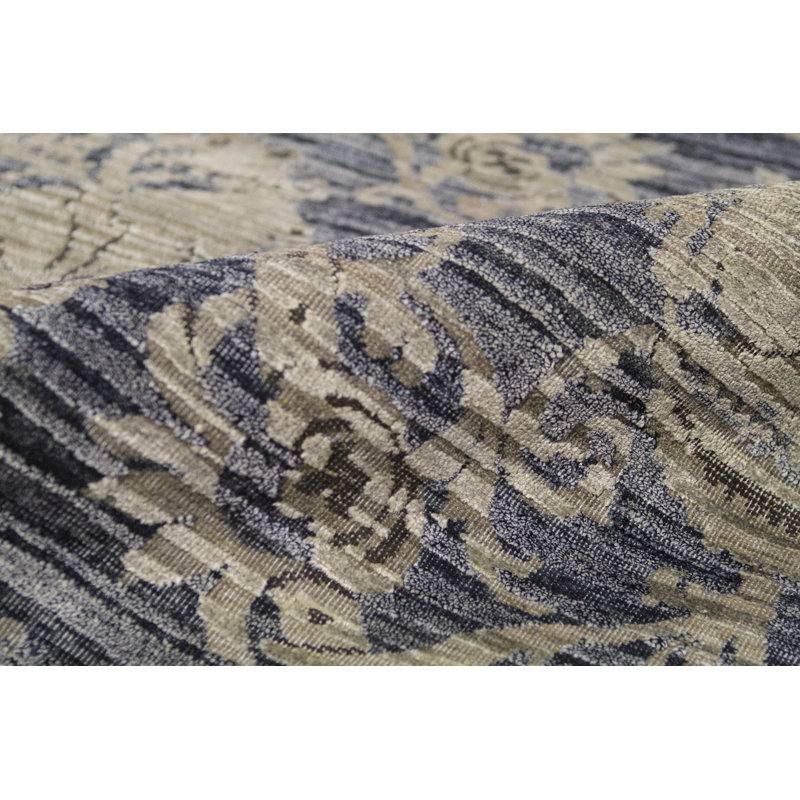 Tapis gris / bleu Canterbury noué à la main 9 pi 2 po x 12 pi 2 po