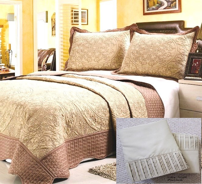 Embroidery Damask Quilt, King Quilt + 6 Additional Pieces