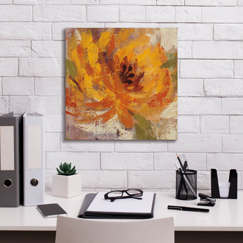 Art mural en toile Epic Graffiti «Fiery Dahlias 1 Golden Flower» par Silvia Vassileva, 18 po x 18 po