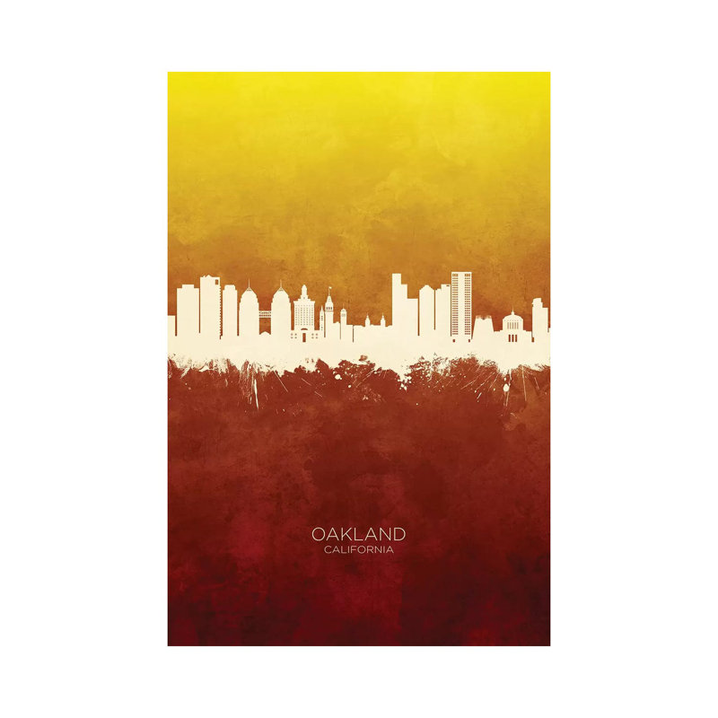 Oakland California Skyline Red Gold by Michael Tompsett - Wrapped Canvas Print, 152.5 cm H x 101.5 cm W