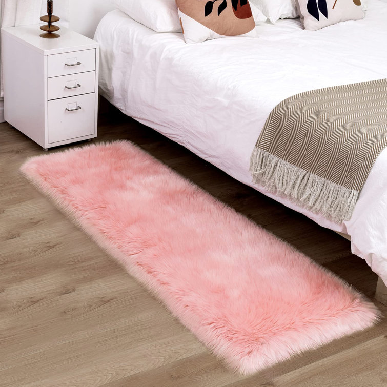 Haja Pink Fluffy Faux Sheepskin Fur Shag Area Rug
