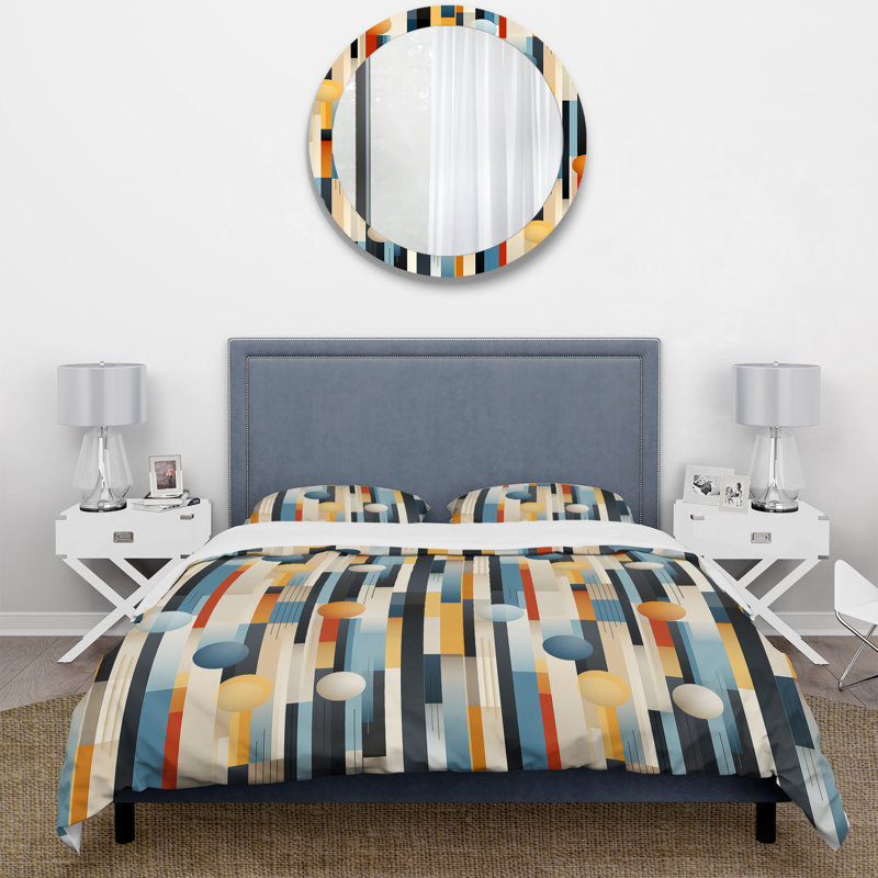 Retro Futurism Striped Pattern I Duvet Cover, King Duvet Cover + 2 King Shams