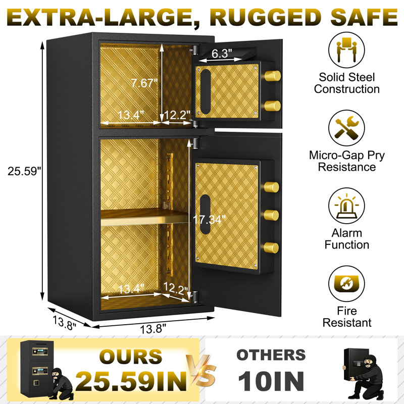 Grand coffre-fort numérique à double porte avec monnayeur à double porte et sécurité cachée de 6,0 pieds cubes avec fonction de code caché pour hôtel personnel