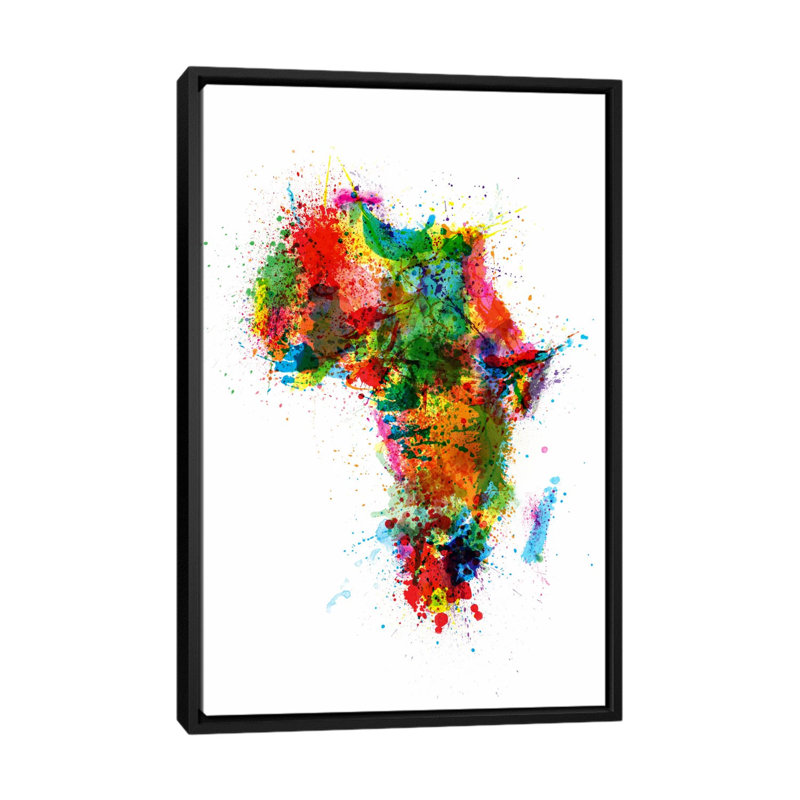 «Paint Splash Map of Afrique» par Michael Tompsett, impression sur toile, H 26 po x l 18 po x P 1,5 po, Toile avec cadre noir
