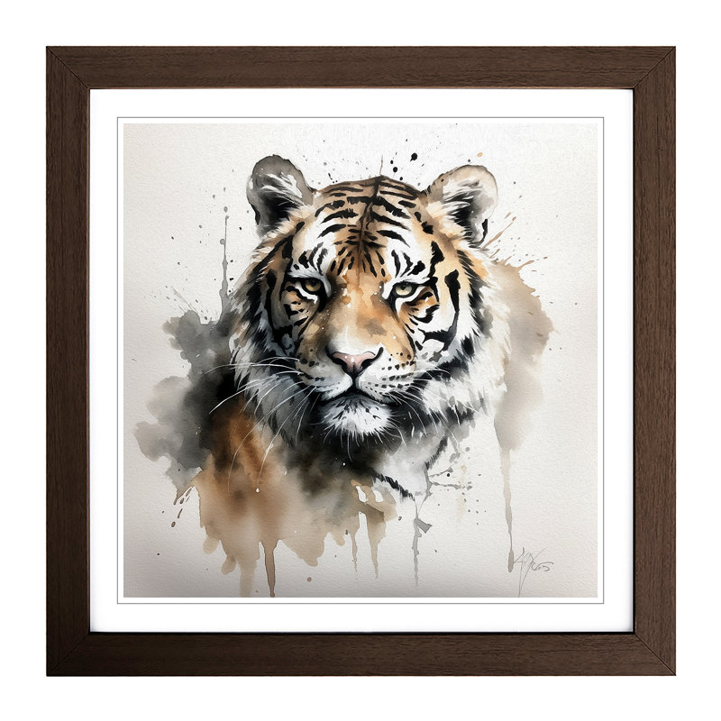 Tiger Ink Wash - Framed Print, Walnut