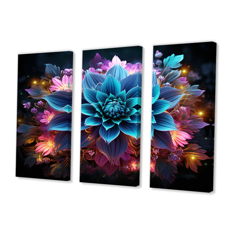 Mayssa - ensemble d'art mural abstrait floral, Toile tendue, H 32 po x l 48 po x P 1 po