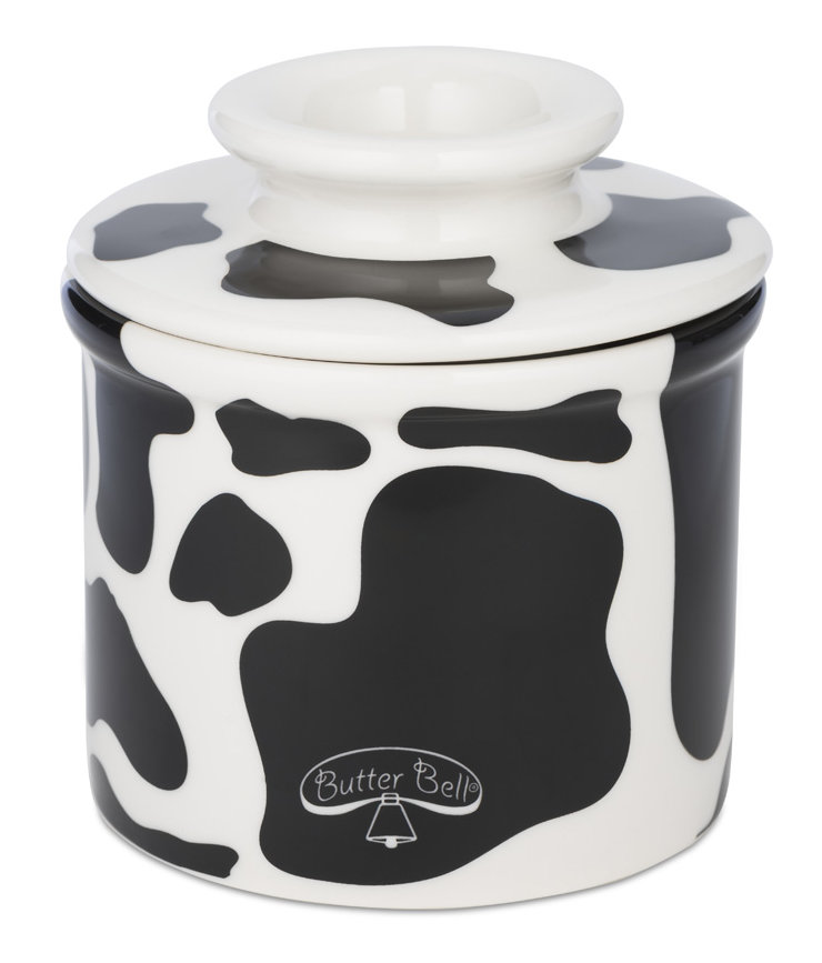 Butter Bell - The Original Butter Bell crock by L Tremain, a Countertop French Ceramic Butter Dish Keeper for Spreadable Butter, Cow Pattern, Black & White Butter Bell