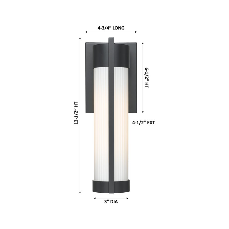 Applique murale d'extérieur 1 lumière noire matte 13 "avec verre rayé blanc Stratford, Blanc rayé, Noir mat, 13.5