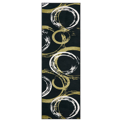 Tapis à motif géométrique moderne et abstrait - Tapis doux, lavable, résistant aux marques pour le salon, la chambre à coucher, la salle à manger, le bureau - Tapis moderne élégant - noir, 2 x 6 pi (61 x 183 cm)