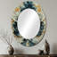 Abstrait floral bleu majestueux Flourish III - miroir décoratif floral ovale sur métal-143375809