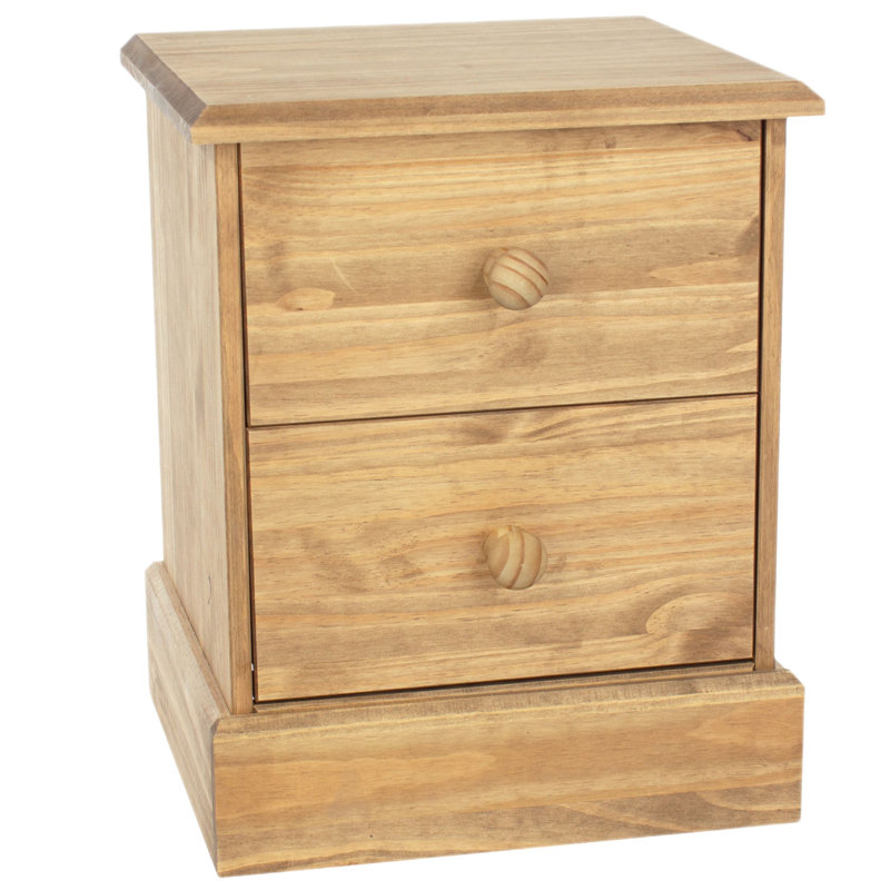 Pursley 2 Drawer Bedside Table, Antique waxed