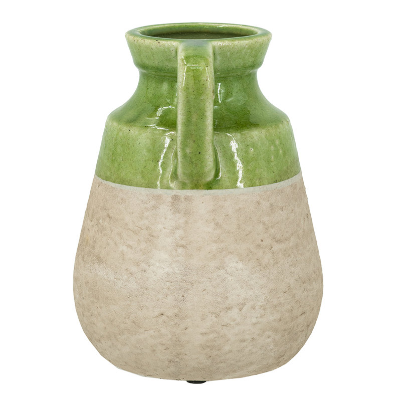 Terracotta Jug Vase with Green Glaze and Natural Tan Finish