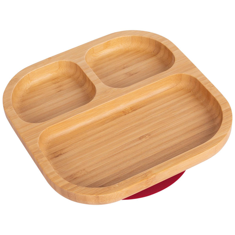 Tiny Dining - Divided Bamboo Suction Plate, Red