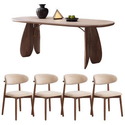 Beautiful Durable Rock Slab Oval Dining Table Set