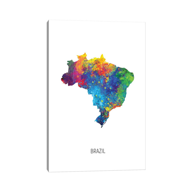 Carte du Brésil par Michael Tompsett, impression sur toile tendue, H 26 po x l 18 po x P 1,5 po