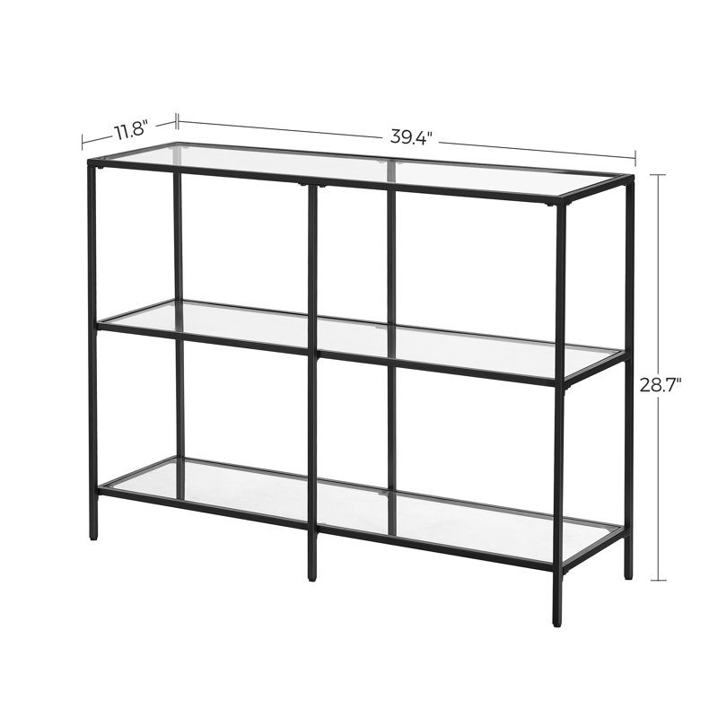 Odine Glass Top Console Table, 28.7" H x 39.4" W x 11.8" D, Black/Transparent