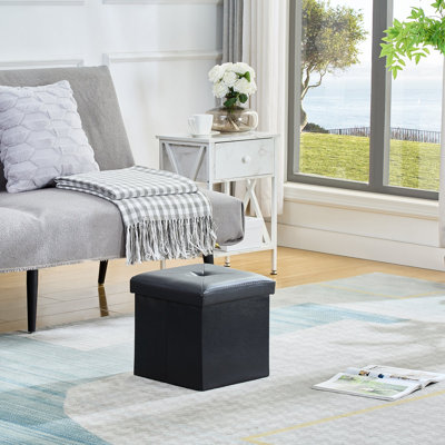 Mycha 30cm Wide Faux Leather Tufted Square Solid Colour Ottoman with Storage