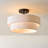 2-Light Matte Black Semi-Flush Mount Ceiling Light with 2-Tier White Linen Shade