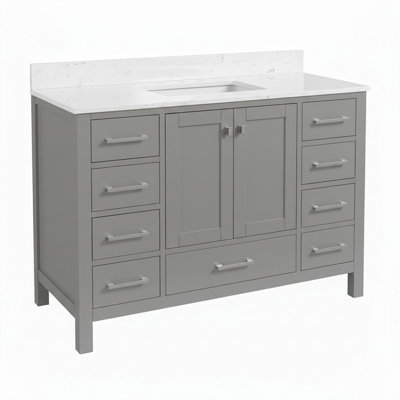 Meuble-lavabo sur pied 48 po, meuble-lavabo autoportant avec comptoir, armoire de rangement en bois massif gris