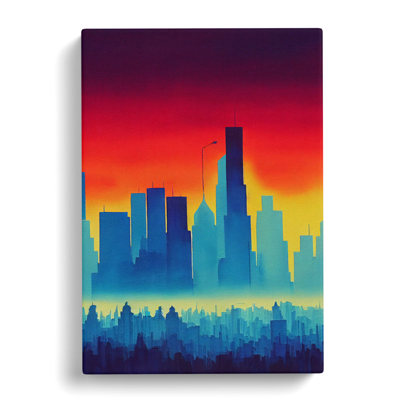 City Skyline Watercolour No.4 - Wall Art, Wrapped Canvas, 50cm H x 35cm W x 3cm D, No Matte