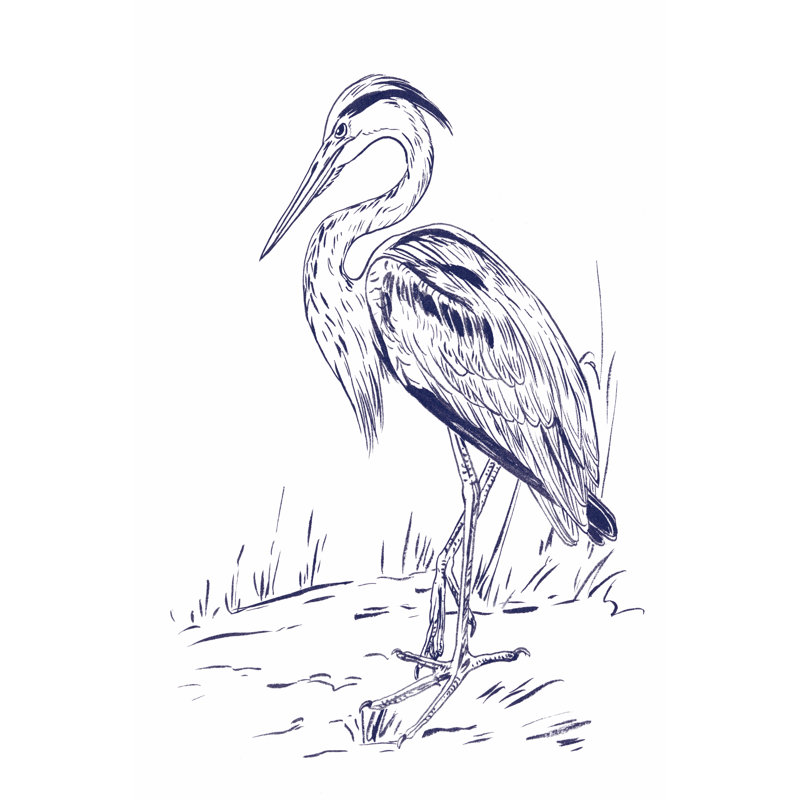 «Indigo Heron I» par Melissa Wang - peinture sur toile tendue, H 30 po x l 20 po