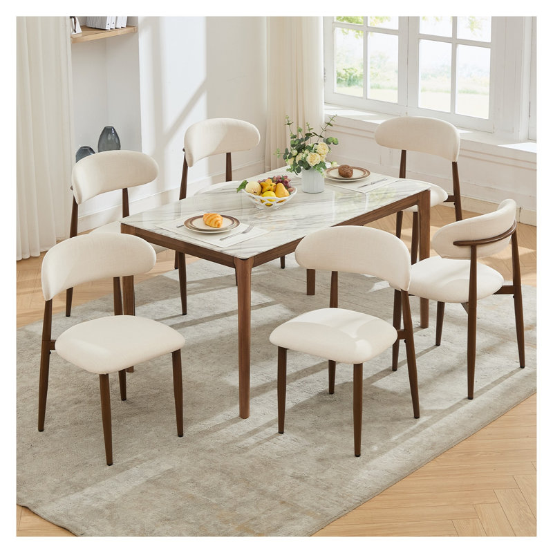 Ensemble de 2 chaises de salle à manger modernes beige avec siège rembourré en tissu, dossier ergonomique pour salle à manger, style campagne moderne